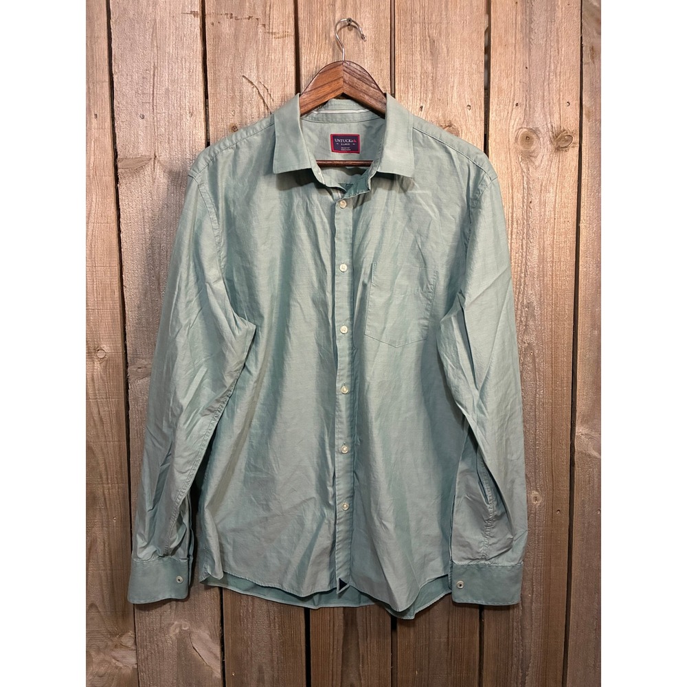 UNTUCKit Arlington Gre Sage Green Cotton Button Down Shirt Mens XL 40134